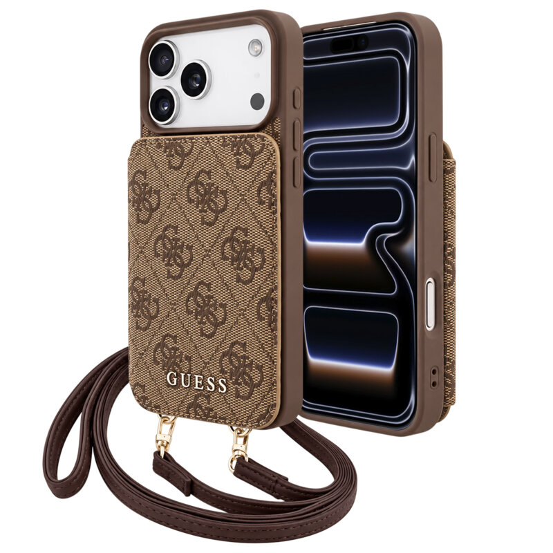 Husa originala Guess iPhone 17 Pro Hardcase 4G Crossbody Cardslot, maro, GUHCP18LCB4GB