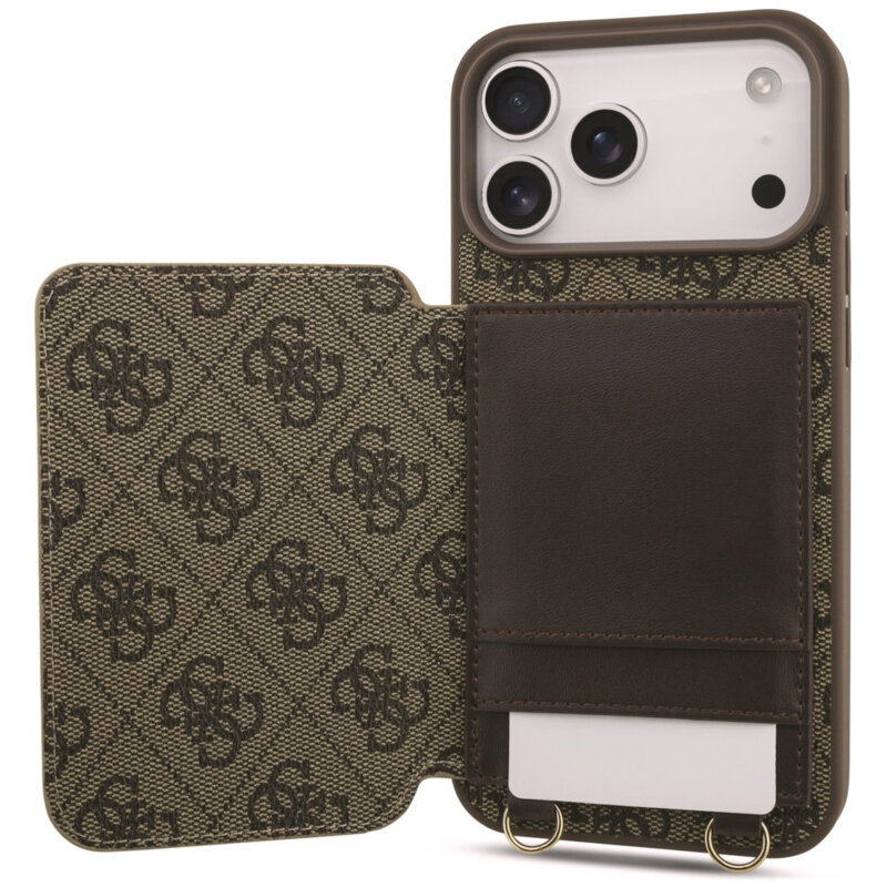 Husa originala Guess iPhone 17 Pro Hardcase 4G Crossbody Cardslot, maro, GUHCP18LCB4GB