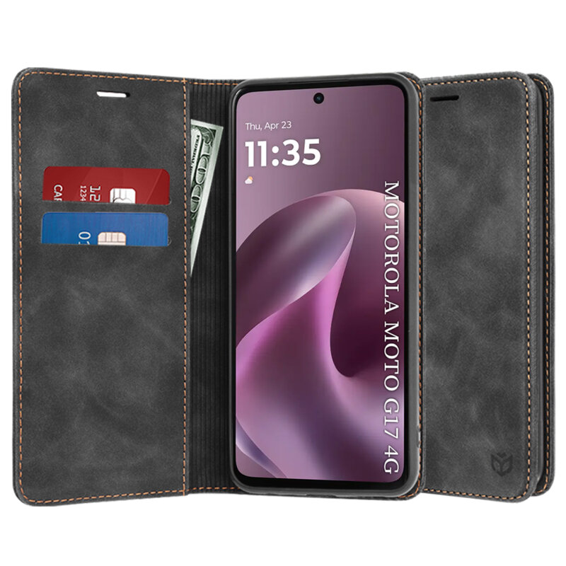 Husa piele Motorola Moto G17 Techsuit Confy Cover, negru