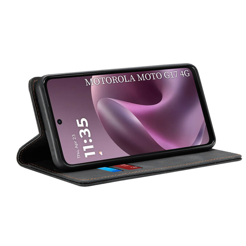 Husa piele Motorola Moto G17 Techsuit Confy Cover, negru