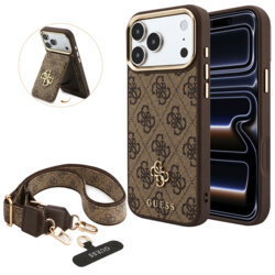 Husa originala Guess iPhone 17 Pro Hardcase 4G Cardslot & Big Strap MagSafe, maro, GUBPHUP18LP4SM44CW