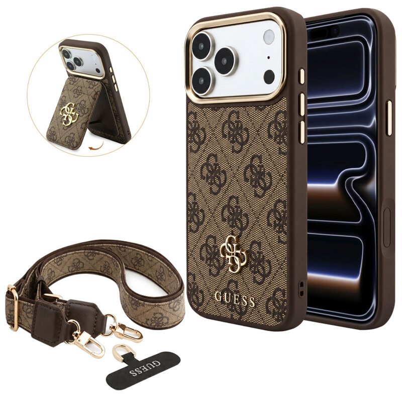 Husa originala Guess iPhone 17 Pro Hardcase 4G Cardslot & Big Strap MagSafe, maro, GUBPHUP18LP4SM44CW