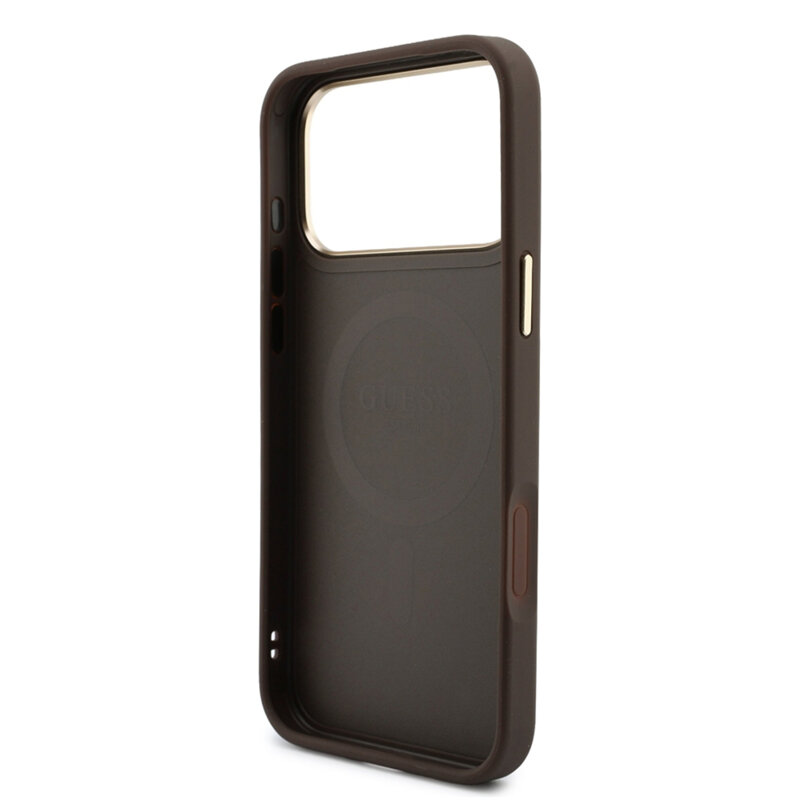 Husa originala Guess iPhone 17 Pro Hardcase 4G Cardslot & Big Strap MagSafe, maro, GUBPHUP18LP4SM44CW
