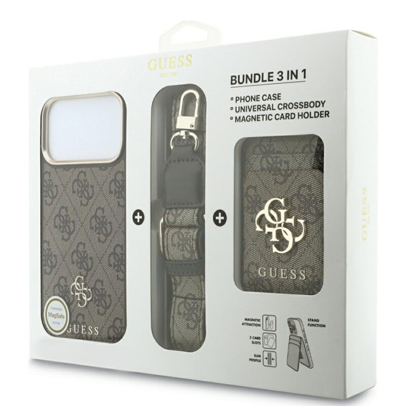 Husa originala Guess iPhone 17 Pro Hardcase 4G Cardslot & Big Strap MagSafe, maro, GUBPHUP18LP4SM44CW