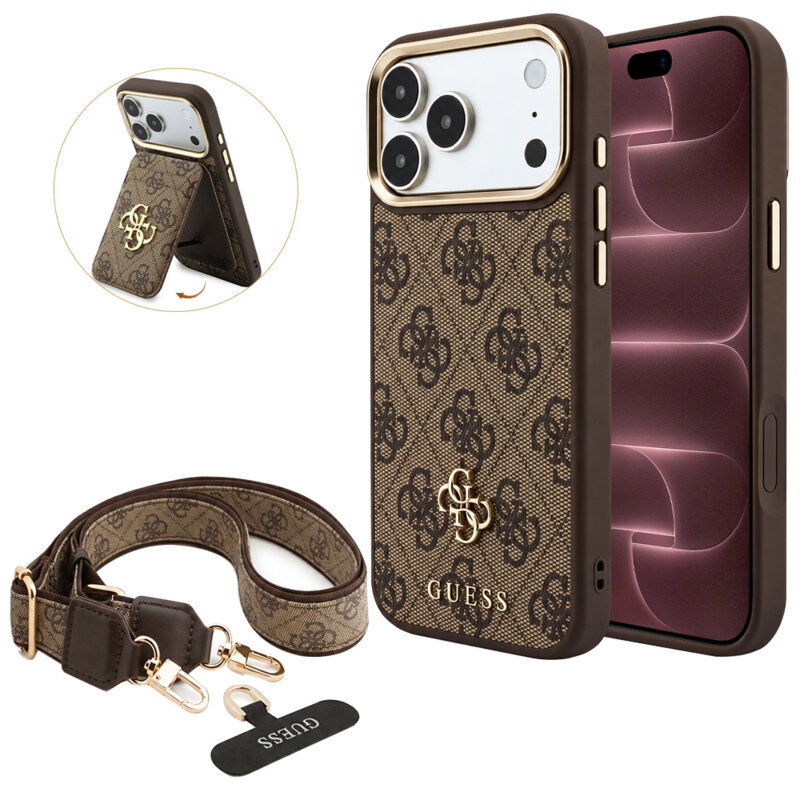 Husa originala Guess iPhone 18 Pro Max Hardcase 4G Cardslot & Big Strap MagSafe, maro, GUBPHUP18XP4SM44CW
