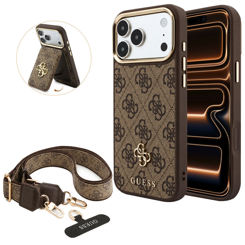 Husa originala Guess iPhone 17 Pro Max Hardcase 4G Cardslot & Big Strap MagSafe, maro, GUBPHUP18XP4SM44CW