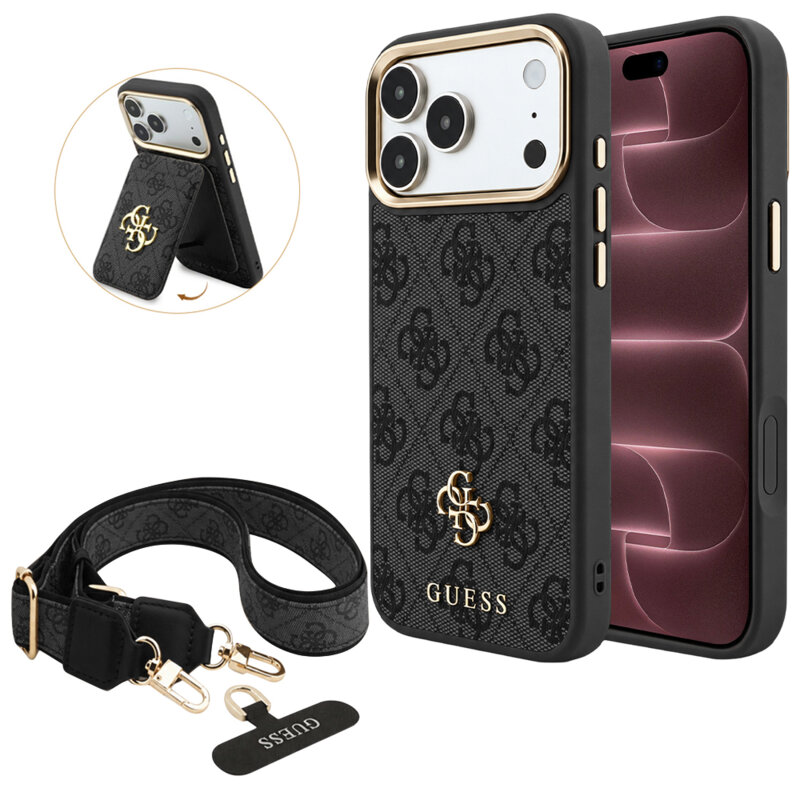 Husa originala Guess iPhone 18 Pro Max Hardcase 4G Cardslot & Big Strap MagSafe, negru, GUBPHUP18XP4SM44CK