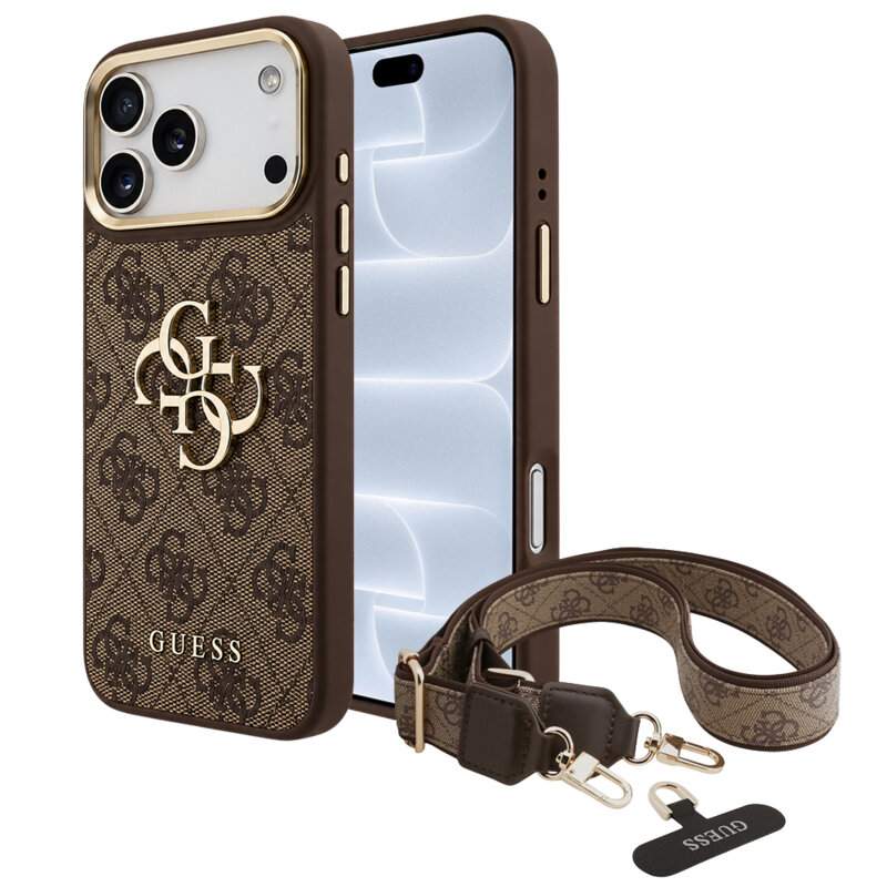 Husa originala Guess iPhone 18 Pro Big 4G Classic Logo & Big Strap Metal Buttons, maro, GUHCP18LP4G4BCSW