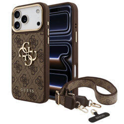 Husa originala Guess iPhone 17 Pro Big 4G Classic Logo & Big Strap Metal Buttons, maro, GUHCP18LP4G4BCSW