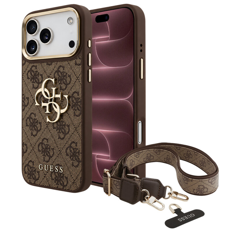 Husa originala Guess iPhone 18 Pro Max Big 4G Classic Logo & Big Strap Metal Buttons, maro, GUHCP18XP4G4BCSW