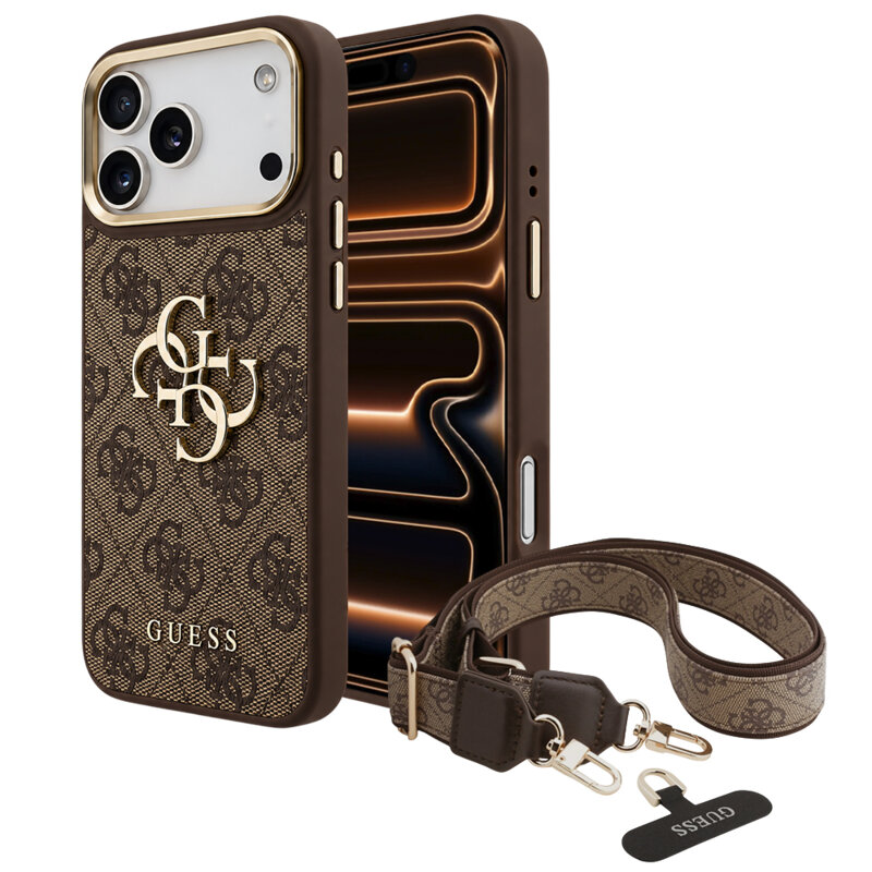 Husa originala Guess iPhone 17 Pro Max Big 4G Classic Logo & Big Strap Metal Buttons, maro, GUHCP18XP4G4BCSW