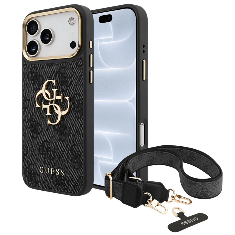 Husa originala Guess iPhone 18 Pro Big 4G Classic Logo & Big Strap Metal Buttons, negru, GUHCP18LP4G4BCSK
