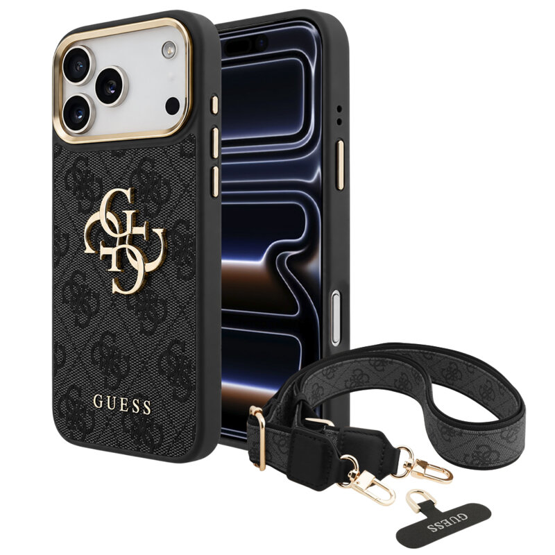 Husa originala Guess iPhone 17 Pro Big 4G Classic Logo & Big Strap Metal Buttons, negru, GUHCP18LP4G4BCSK