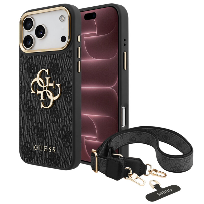Husa originala Guess iPhone 18 Pro Max Big 4G Classic Logo & Big Strap Metal Buttons, negru, GUHCP18XP4G4BCSK