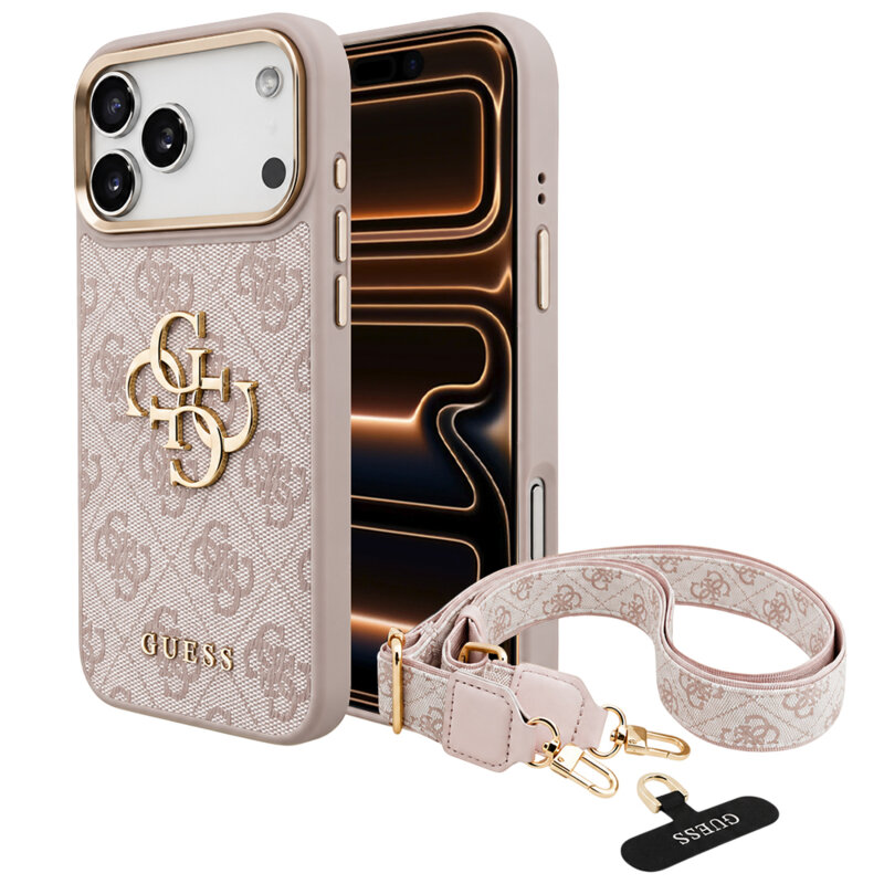 Husa originala Guess iPhone 17 Pro Max Big 4G Classic Logo & Big Strap Metal Buttons, roz, GUHCP18XP4G4BCSP
