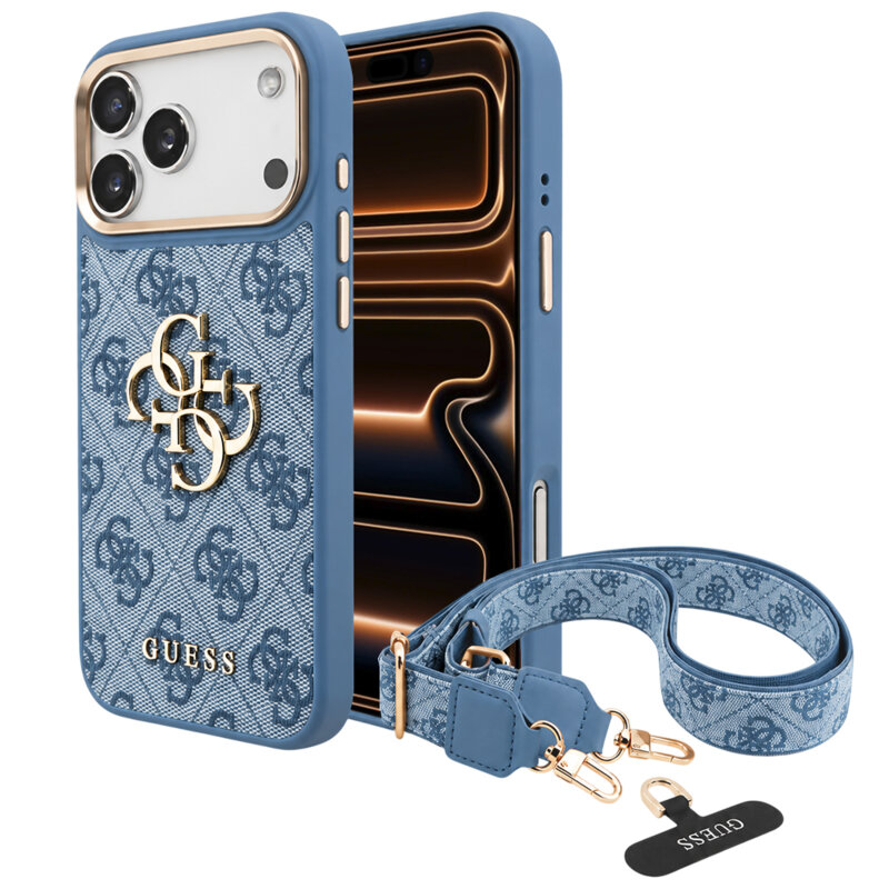 Husa originala Guess iPhone 17 Pro Max Big 4G Classic Logo & Big Strap Metal Buttons, albastru, GUHCP18XP4G4BCSB