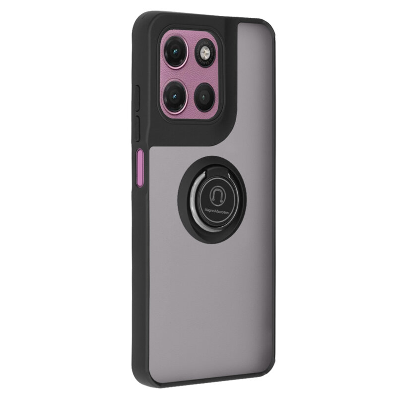 Husa Motorola Moto G17 Techsuit Glinth cu inel suport stand magnetic, negru