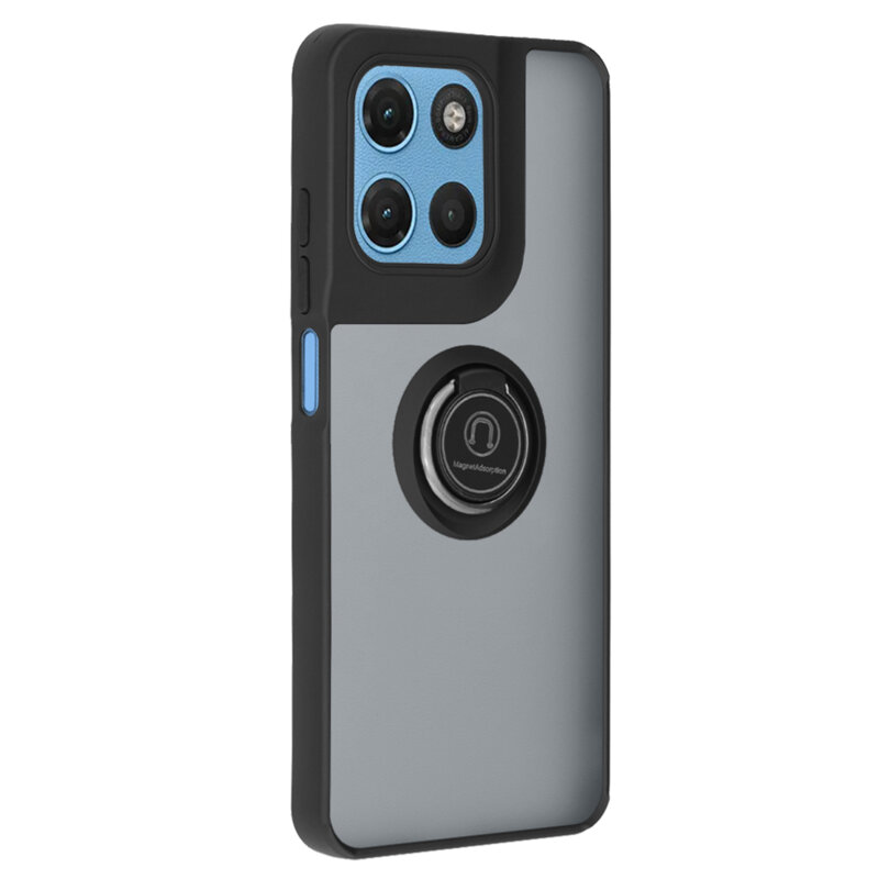 Husa Motorola Moto G17 Power Techsuit Glinth cu inel suport stand magnetic, negru