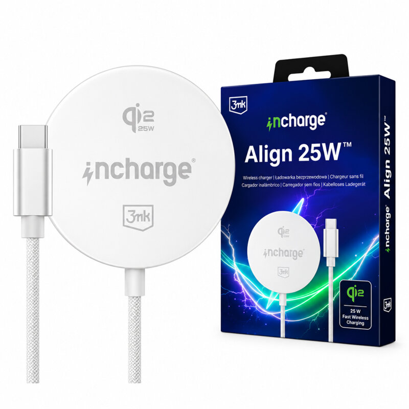 Incarcator wireless 25W, Qi2.2, 3mk incharge® Align, alb