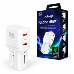 Adaptor retea 45W USB-C, 3mk incharge® Globe, alb