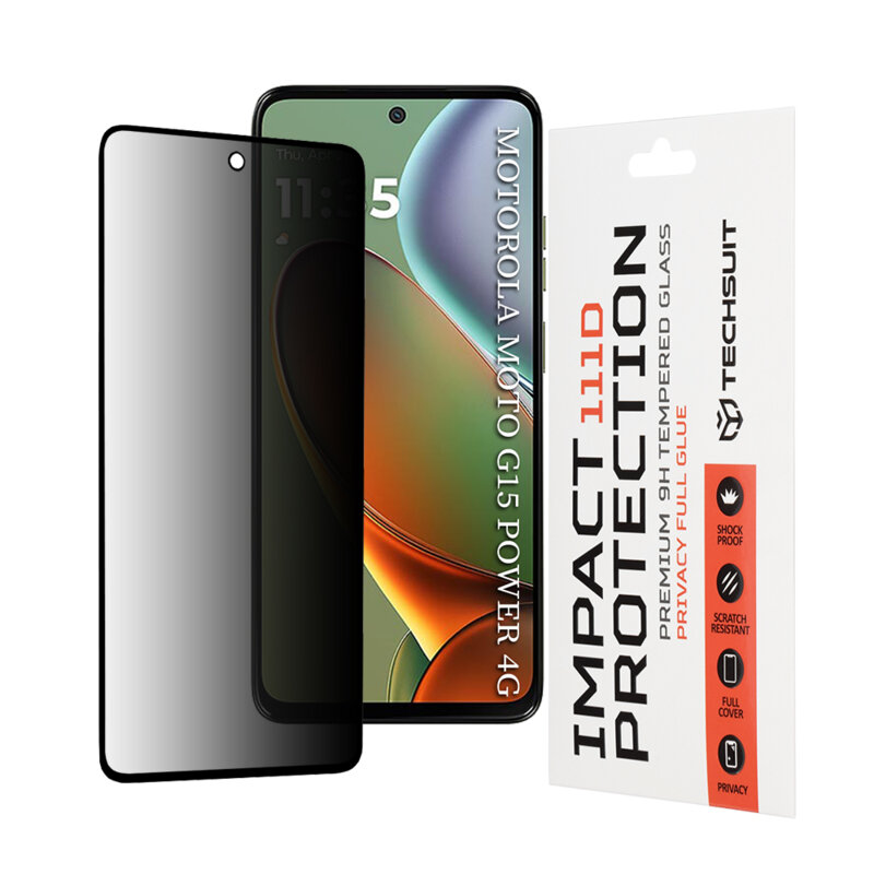 Folie sticla Motorola Moto G15 Techsuit 111D Privacy Full Glue, negru