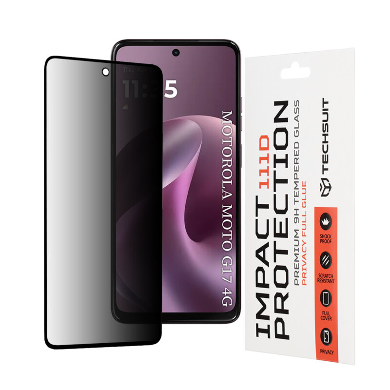 Folie sticla Motorola Moto G17 Techsuit 111D Privacy Full Glue, negru