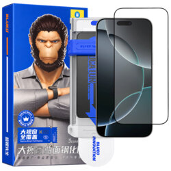 Folie iPhone 16 Pro cu aplicator Blueo 3D Full Display Curved Edge HD Glass, negru