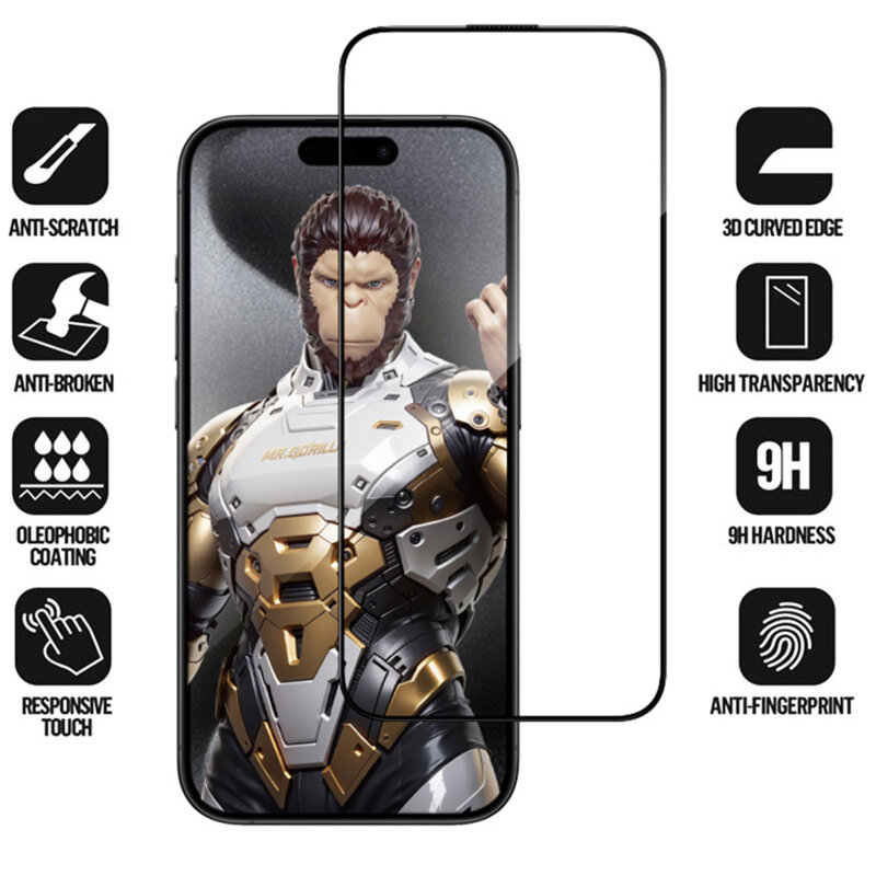 Folie iPhone 18 Pro Max cu aplicator Pro Blueo 3D Full Display Curved Edge AR Glass, negru