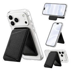 Portofel MagSafe cu stand, 3 sloturi card Spigen Valentinus S-2, negru