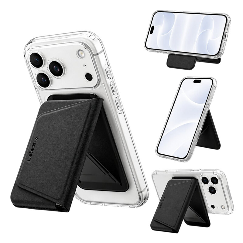 Portofel MagSafe cu stand, 3 sloturi card Spigen Valentinus S-2, negru