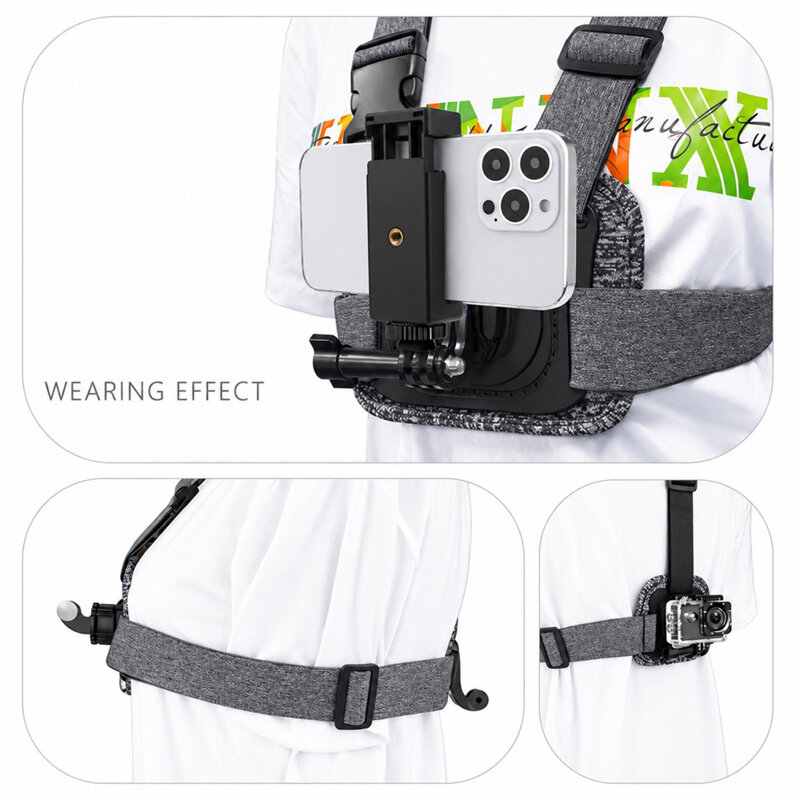 Suport piept GoPro si telefon ajustabil, Techsuit JX-002, gri