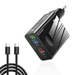 Incarcator priza GaN Fast Charge 65W + cablu tip C Techsuit, negru, CHC1
