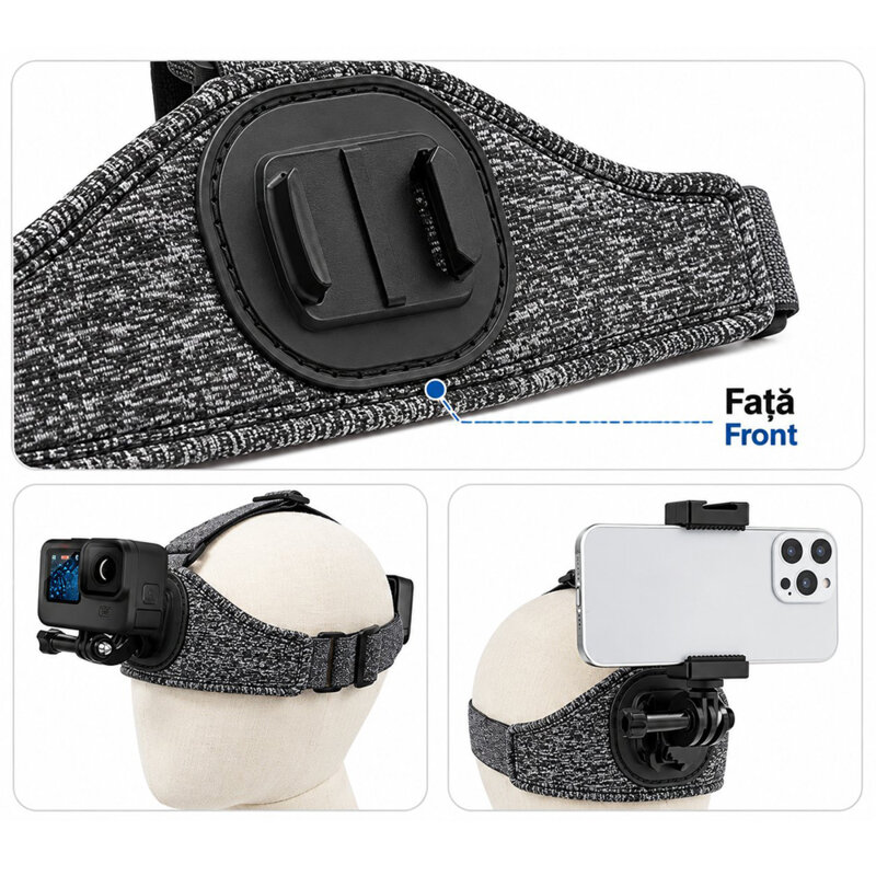 Suport de cap pentru camera GoPro Techsuit, gri, JX-003