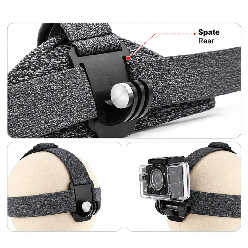 Suport de cap pentru camera GoPro Techsuit, gri, JX-003