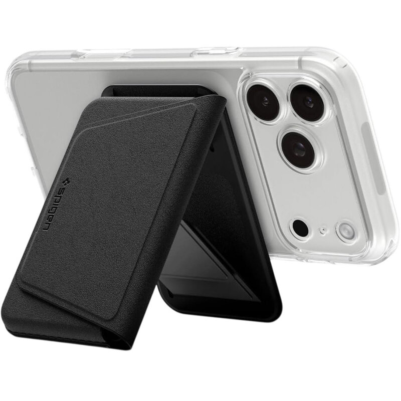 Portofel MagSafe cu stand, 3 sloturi card Spigen Valentinus S-2, negru