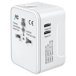 Adaptor priza EU la US, UK, AUS, 2x USB-C, Techsuit, HHT202-2C