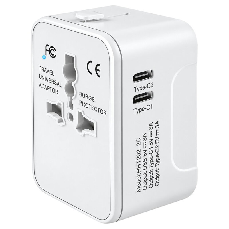 Adaptor priza EU la US, UK, AUS, 2x USB-C, Techsuit, HHT202-2C