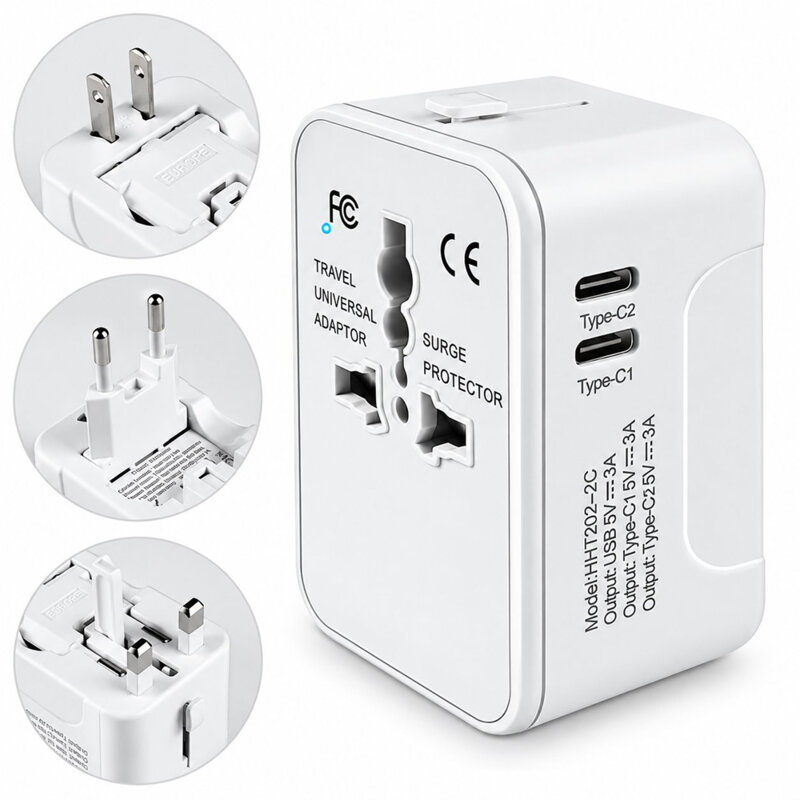 Adaptor priza EU la US, UK, AUS, 2x USB-C, Techsuit, HHT202-2C