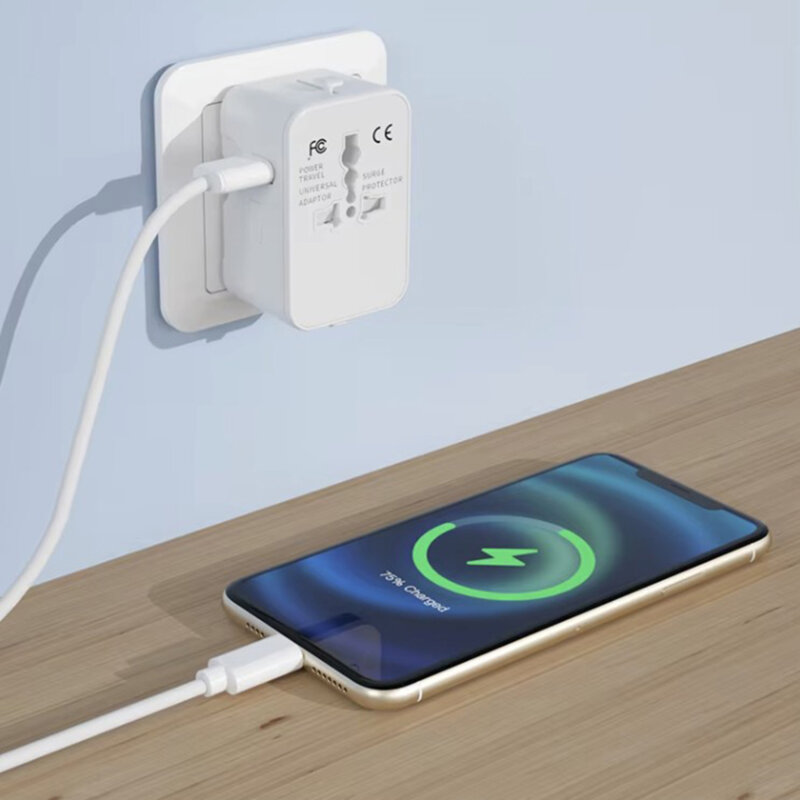 Adaptor priza EU la US, UK, AUS, 2x USB-C, Techsuit, HHT202-2C