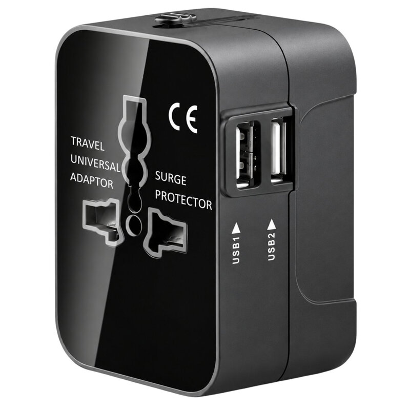 Adaptor priza EU la US, UK, AUS, 2x USB, Techsuit, HHT202