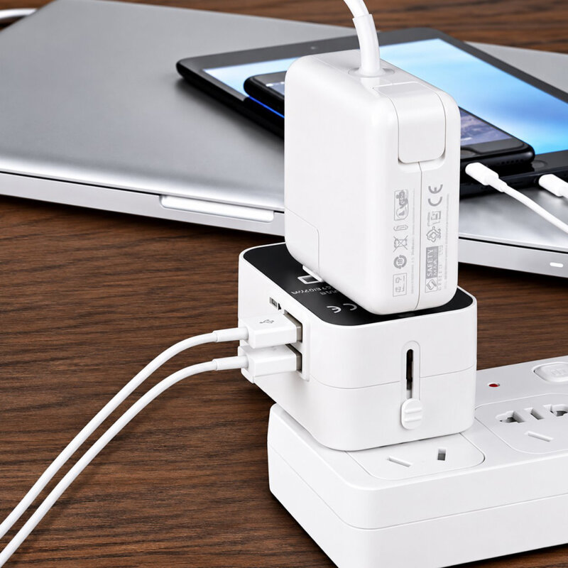 Adaptor priza EU la US, UK, AUS, 2 x USB, Techsuit, HHT202