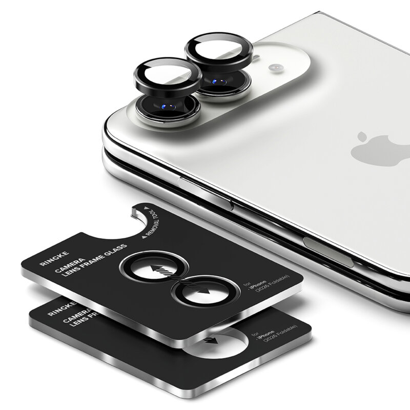 [Pachet 2x] Folie sticla camera iPhone Duo Ringke Camera Lens Frame, negru