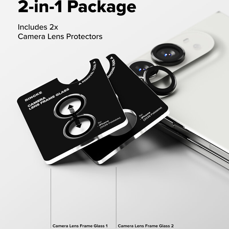 [Pachet 2x] Folie sticla camera iPhone Duo Ringke Camera Lens Frame, negru