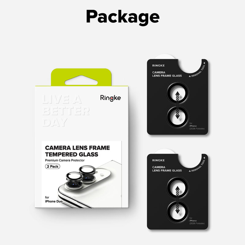[Pachet 2x] Folie sticla camera iPhone Duo Ringke Camera Lens Frame, negru