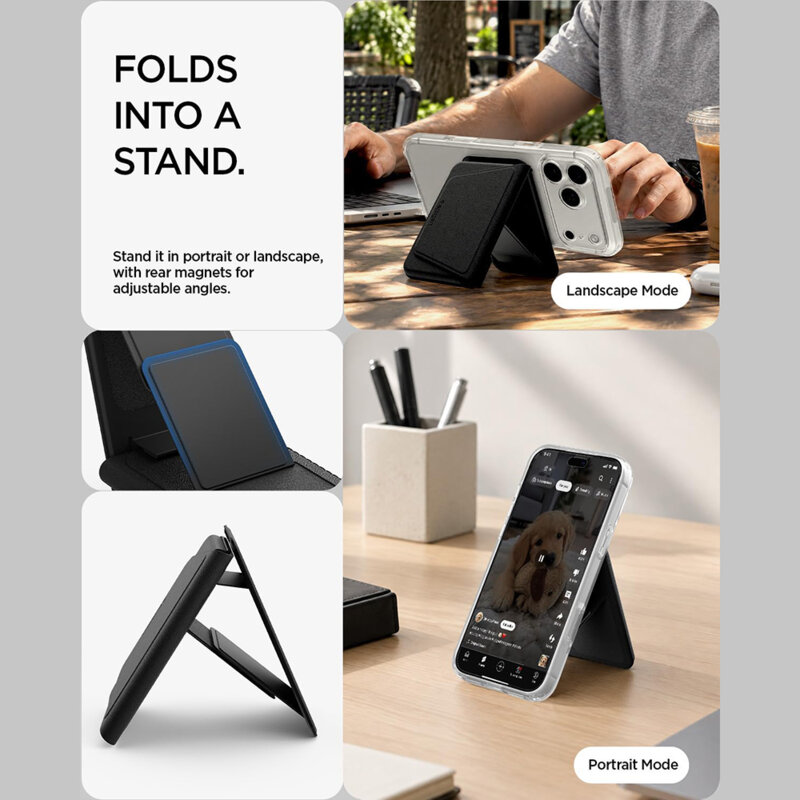 Portofel MagSafe cu stand, 3 sloturi card Spigen Valentinus S-2, negru