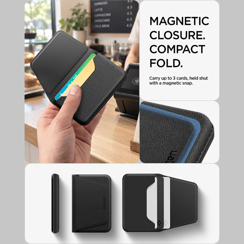 Portofel MagSafe cu stand, 3 sloturi card Spigen Valentinus S-2, negru