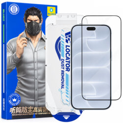 Folie iPhone 16 Pro cu aplicator Blueo Anti-Dust HD Glass, negru