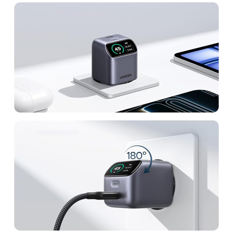 Incarcator Type-C GaN cu ecran, animatii Ugreen, 45W, 25419B