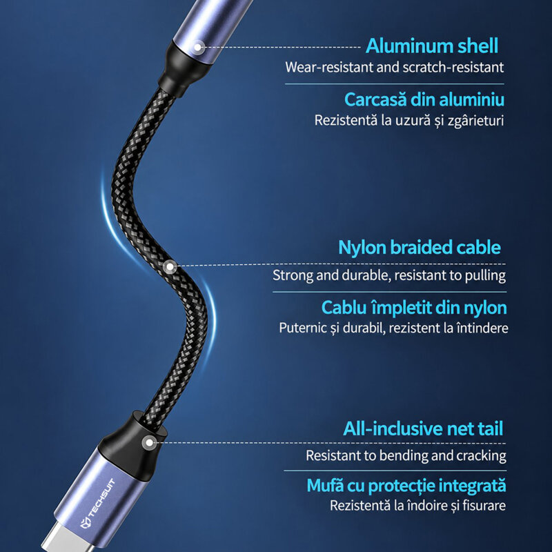 Adaptor audio premium, cablu AUX 3A Techsuit MusicDoX AC8