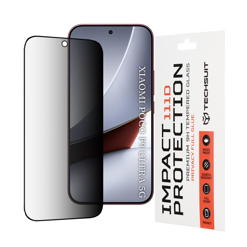 Folie sticla Xiaomi Poco F9 Ultra Techsuit 111D Privacy Full Glue, negru